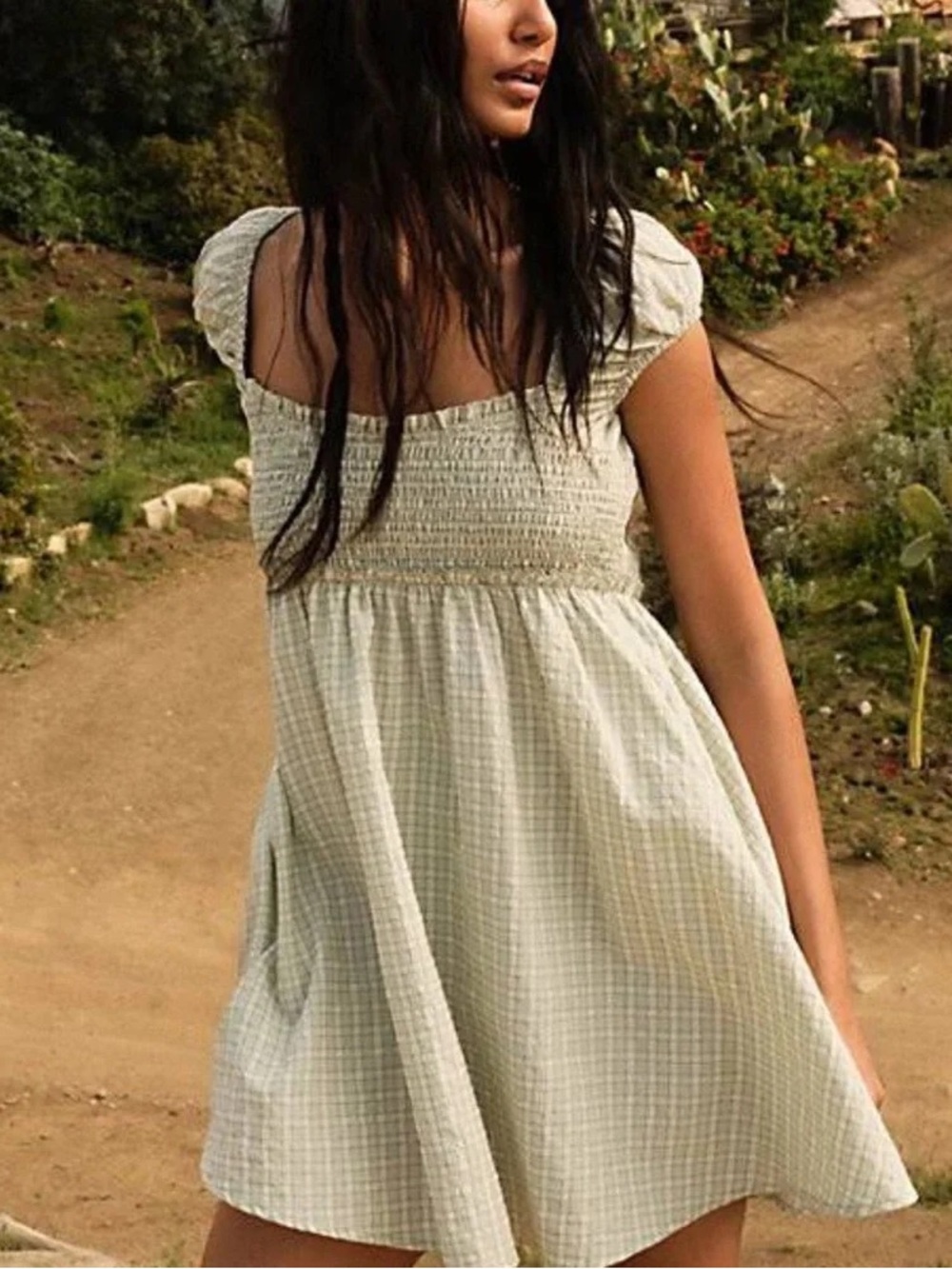 FREE PEOPLE - Daphne Novelty Smocked Laced Back Mini Dress